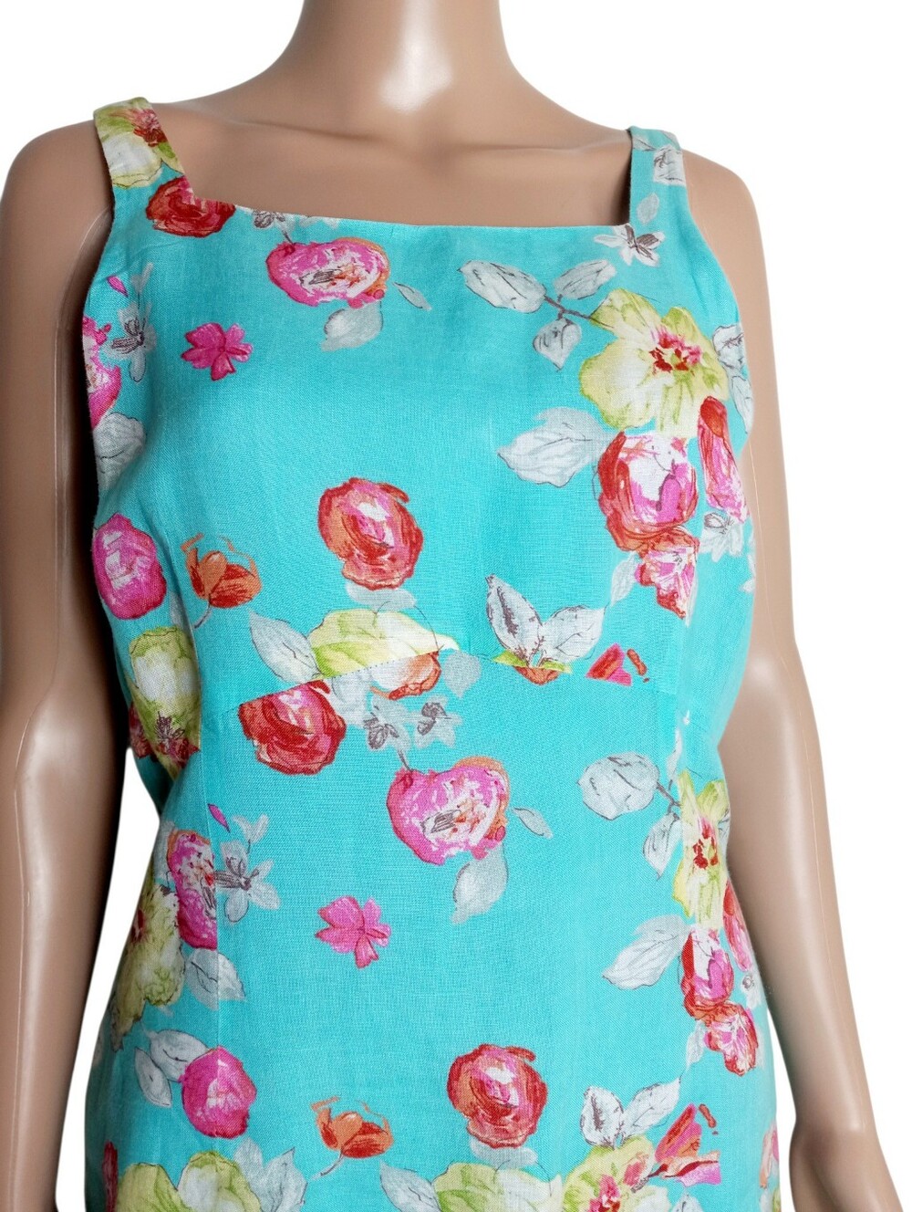 Vintage Jigsaw Aqua Floral  Sheath Dress 14 UK Size 10 US 100% Linen Summer - Picture 4 of 10